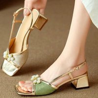 Elegant High Heels Women's Sandals Designer Chunky Shoes Flower Summer 2025 Luxury Flip Flops New Mujer Zapatos
