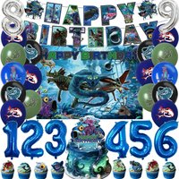 S-Subnautica Theme Birthday Party Decorations Beautiful Water World Sea Monster Cake Topper Balloon Banner Photography Backdrop