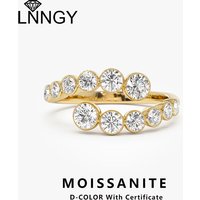 Lnngy 14K Plated Gold Bypass Curve Bezel Setting Moissanite Adjustable Rings 925 Sterling Silver Rings for Women Party Jewelry