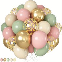 53 Vintage Green Pink & Metal Gold Sequin Balloon Set for Jungle Adventures Christmas Nutcracker Forest Themes Birthdays
