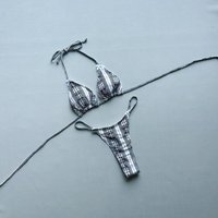 sexy white lace plaid bow print bikinis sets two pieces halter back tie swimsuits bathing suit swimwear biquini tankini trikini