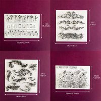 Floral Vase, Ornate Border, Swirl Leaf & Poppy Flower Clear Stamp Silicone for Handmade Cards, Scrapbooking & Paper Art Projects