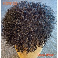 Deep Wave Herren-Toupet, Voll-PU 0,12-0,14 cm, ISKIN mit Knoten, Kapillarprothese, indische Echthaarperücke, lockiges, natürliches Haarteil