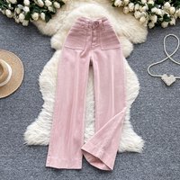 Pink Jeans for Women Spring Autumn New American Style High Street Casual Loose Ankle-Length Pants Zipper High Waist Trousers
