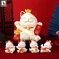 Lucky Cute Kawaii Cat Figurine Wealth Fortune Sculpture Gaming Office Table Desk Car Ornaments Chinese New Year Decoration Gifts
