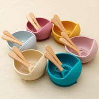 Mamaplan 3PCS Baby Silicone Feeding Set Toddler Suction Bowl Feeding Training Spoon Fork Baby Dishes Plate Baby Accessories