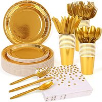 New Golden Birthday Party Decorations Paper Tableware Gold Plate Cup Children Adult Wedding Single Party Supplies
