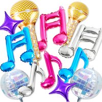 10Pcs Disco Ball & Music Note Foil Balloons - Pink/Purple/Blue Inflatable Decor for K-pop Karaoke 50s-90s Retro Birthday Party