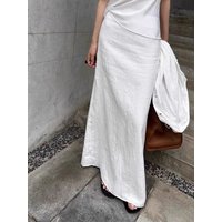 Summer Cotton Skirt White Pure Color Elegant Long Skirt Women Slit High Waist Maxi Straight Skirt Office Lady Ankle Length Skirt