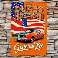 HD Metal Tin Sign Vintage The Dukes of Hazzard General Lee Car Poster Wall Decor for Garage Man Cave Bar Home Decoration