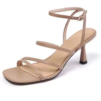 2024 New Ankle Strap Sandals Summer Women Sexy Party Lady Open Toe High Heels Fashion Woman Beige Apricot One Word Buckle Sandal