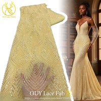 Yellow African Beaded Lace Fabric 2026 High-Quality Nigerian French Sequined Mesh Lace Fabric Ideal for Wedding Party Dresses