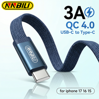 NNBILI 3A Cable USB C to Type C PD 60W Fast Charging Cord Type-C Ultra Thin Cable Wire for iPhone 17 16 15 Samsung S26 Xiaomi 17