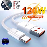 120W 10A USB Type C Super Fast Charging Cable For Huawei P40 P30 Honor Data Cord For Xiaomi Redmi 13 OnePlus 0.3/1/1.5/2/3m