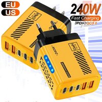 5 in 1 GaN USB C Charger 240W Multi Ports Fast Charging Wall Charger with LED USB PD Adapter For iPhone 16 Xiaomi Samsung Tablet