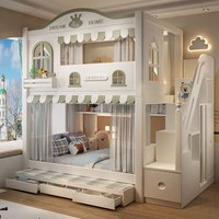 Children's bed bunk double layer two layer high and low tree house bed and the same width castle princess high guardrail bed