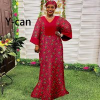 Church African Dresses for Women African V-neck Flare Sleeve Dress with headband Dashiki Print Bohemian Style Outfits 2425026
