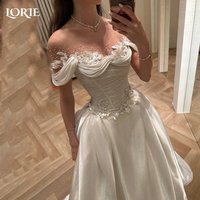 LORIE 3D Flower Shiny Wedding Dresses Off Shoulder Appliques Lace Bridal Gowns Princess Pleats Beach Wedding Dress customized