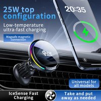 25W Qi2.2 Magnetic Wireless Car Charger for MagSafe RGB Air Vent Phone Holder Fast Charging for iPhone 17 16 Pro Samsung Android