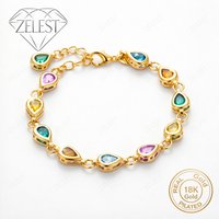 Stylish 925 Sterling Silver 18K Gold Plated 8-inch Luxury Colored Teardrop Zirconia Bracelet - Women's Wedding Party Gift