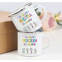 Best Teacher in The World Printed Enamel Mug Coffee Milk Cups Outdoor Handle Camping Cup Teacher's Day Thanks Gifts for Teachers