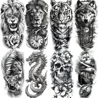 1 Sheet Forest Tiger Lion Temporary Tattoos For Men Women Waterproof Realistic Dragon Skull Fake Tattoos Arm Leg Tatoo Stickers
