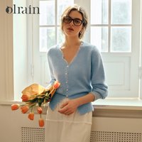 OLrain Wool Blend Pullover Sweater Women 2026 Spring Autumn French Style Lace Trim V-Neck Elegant Knitted Top Ladies O57QM000888