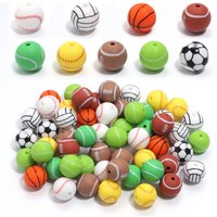 5pcs/lot 15mm Colored Silicone Round Beads Football Basketball Rugby Printed Loose Spacer Beads For DIY Charms Bracelet Necklace