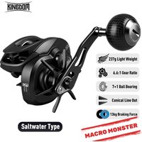 Kingdom MACRO Monster Baitcasting Reel Aluminum Frame 6.6:1 Gear Ratio 13KG Max Drag 7+1BB Reel For Freshwater Saltwater Fishing