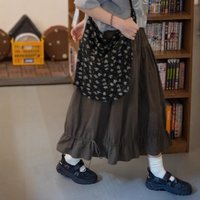 Japanese Mori Girl Style Vintage Simple Pleated Ruffled Black Skirt Sweet Kawaii A-Line Elastic Waist Brown Long Skirt for Women