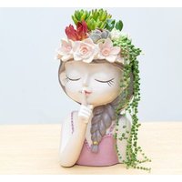 4inch Indoor Cactus Pot Unique Cute Flower Pot with Girl Face Container Planter Home Office Desk Garden Gifts Idea for Women