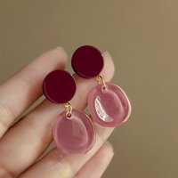 Candy Pink Green Color Geometric Resin Dangle Earrings for Women Hong Kong Style Retro Personality Fashion Trendy Ear Jewelry D