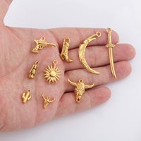 5pcs/lot Stainless Steel Bull Head Boots Lamp Pistol Knife Sword Cactus Sun Charms Cowboy Pendant for DIY Jewelry Making