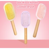 Pastel Air Cushion Hair Brush with Oak Wood Handle - 3 Color Options, Soft Round-Tip Bristles for Gentle Scalp Massage