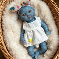 8 Inch Blue Skin Full Body Silicone Baby Girl Handmade Lifelike Reborn Newborn 3D Paint Doll Perfect Present