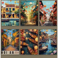 Hanoi Vietnam Travel Poster Train Street Vintage Style Wall Art Print Southeast Asia Cityscape Cultural Home Decor Canvas Print
