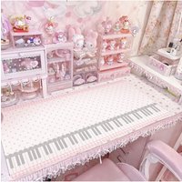 Ins Cute Pink Piano Polka Dot Pu Leather Mouse Pad Waterproof Desk Mat Protective Game Keyboard For Dorm Desk Dressing Table Mat