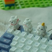 Cute White Dog Keycap Set 3pcs Fluffy Puppy Keyboard Caps Winking Duck Hat for Mechanical Gaming Keyboard Kawaii Desk Decor