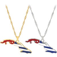 Cuba Map Flag Pendant Necklaces for Women,Map of Cuban Charm Silver Color/Gold Color Ethnic Jewelry Gifts