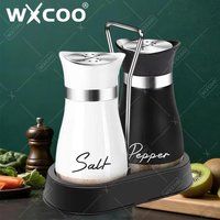 Adjustable Refillable Salt and Pepper Kitchen Gadget Tools with Shelf Glass Spice Dispenser Pour Holes Spice Bottle Shakers