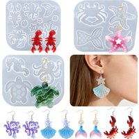 S0256 Ocean Marine Life Jellyfish Shell Starfish Earrings Moulds Silicone UV Resin Keychain Pendant Epoxy Casting Accessories