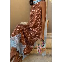 Elegant Polka Dots Lace Patchwork Skirt Set Sleeveless Halter V-neck Tank Top Long Straight Skirts 2026 Summer Vacation Outfits