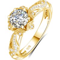 Vintage Victorian Filigree 18K Gold Plated Ring For Women Round Cut Moissanite Halo Engagement Wedding Band Fine Jewelry
