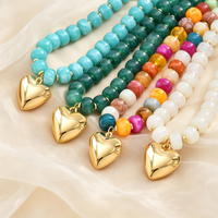 Fashion Colorful Acrylic Big Beads Heart Pendant Necklace for Women, Creative Clavicle Chain Necklace, Statement Trendy Jewelry