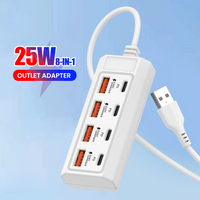 8 port power strip, hub, 4 C-type chargers with 4 USB hub extenders and splitterssuitable for home use and travel carrying