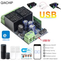 QIACHIP WiFi Smart Switch 10A DC 7-48V USB 5V 2 CH 2.4G RC with eWelink app Suitable for Curtain Motors Garage Doors LED Lights