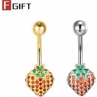 Y2K Aesthetic Kawaii Strawberry Belly Rings Micro Zircon Fruit Navel Piercing Titanium Barbell For Sensitive Skin Women Gifts