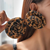 Leopard Print Fabric Flower Stud Earrings Woman Coffee Vintage Exaggerated Nail Earring Europe and America Personality Jewelry