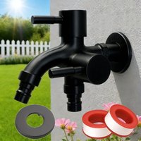 1-Piece Black Alloy Dual-Spout Faucet for Balcony, Bathroom, and Shower, Durable Metal Structure, Spring Watering Assistant, Essential Garden Faucet