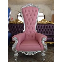 High Back Baby Pink Throne Chair Wedding Party Royal King and Queen Throne Sofa Chair